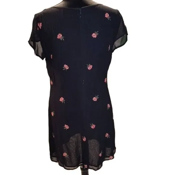 Reformation Black Mini Dress with Pink Floral Pattern - Picture 2 of 6